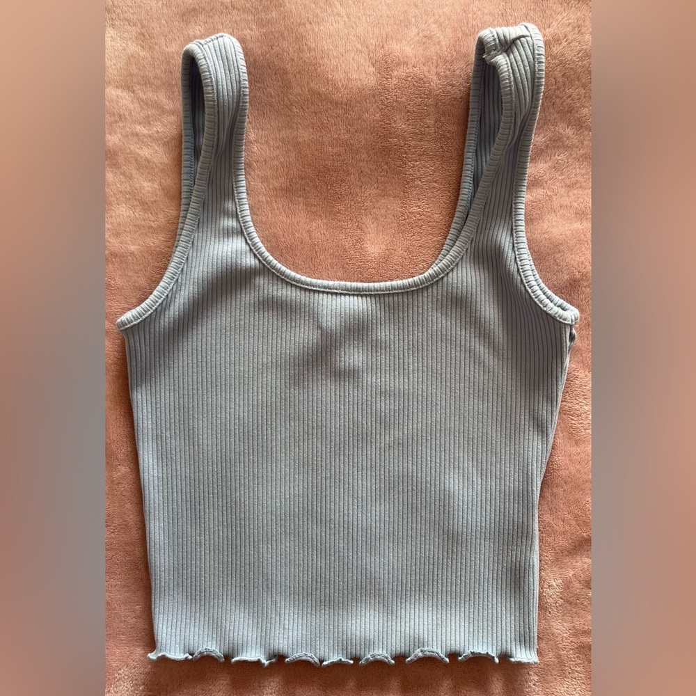 Tattoo Women's Ribbed Tank Top with Ruffle Hem- Light Blue Small